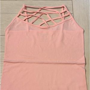 Seamless Strappy Caged Front Stretch Cami Tank Top - Dusty Pink